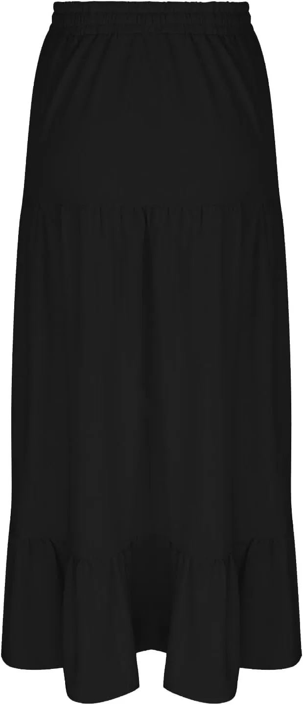 Women's Flowy Boho Maxi Skirt Elastic High Waist A Line Pleated Tiered Summer Casual Beach Long Skirts with Pocket Side Split