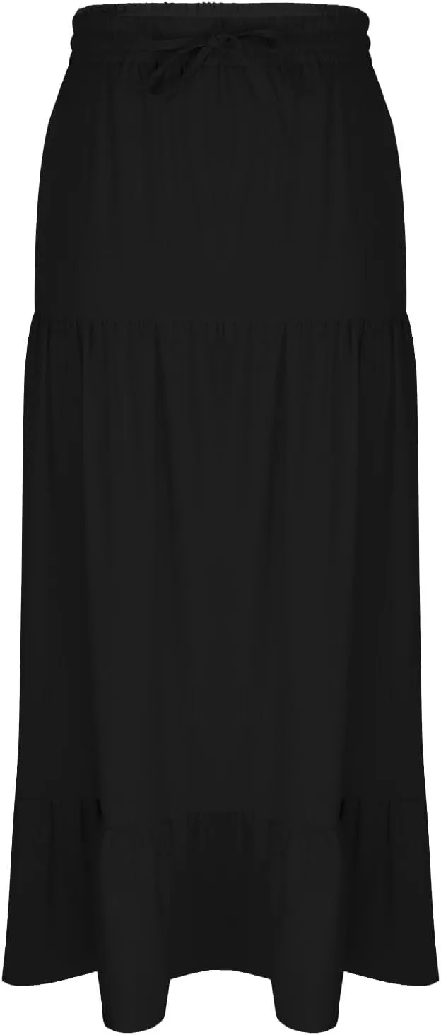 Women's Flowy Boho Maxi Skirt Elastic High Waist A Line Pleated Tiered Summer Casual Beach Long Skirts with Pocket Side Split