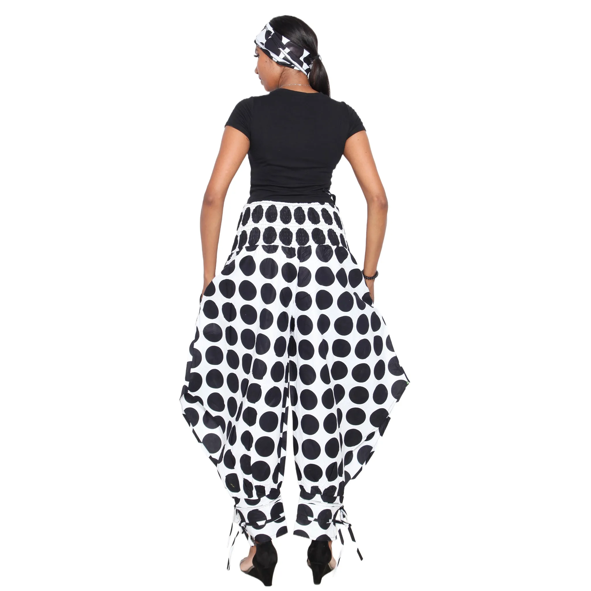 Women's High Waisted Printed Baggy Pants With Tie - FI-140