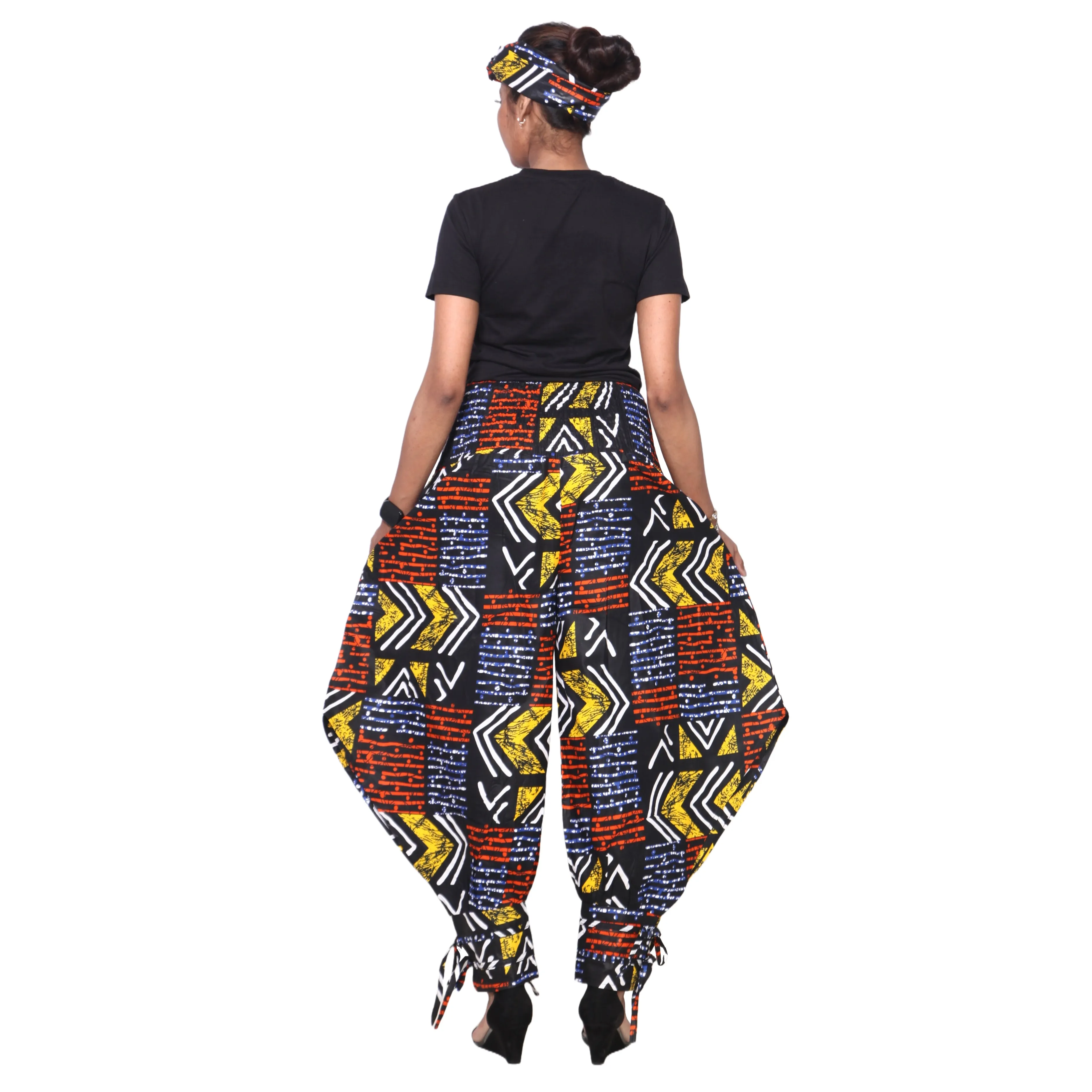 Women's High Waisted Printed Baggy Pants With Tie - FI-140