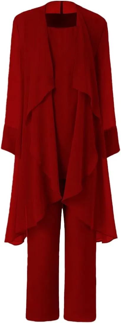 Women's Mother of The Bride Pant Suits 3 Pieces Chiffon Outfit Sets for Wedding Pant Suit with Jacket