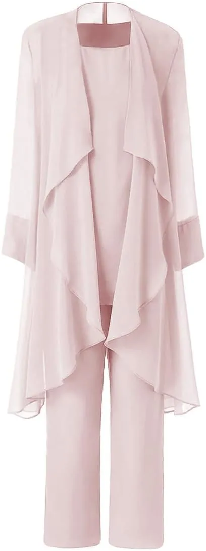 Women's Mother of The Bride Pant Suits 3 Pieces Chiffon Outfit Sets for Wedding Pant Suit with Jacket
