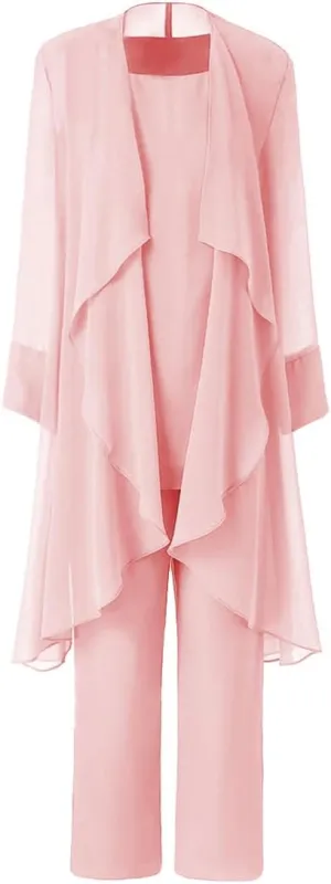 Women's Mother of The Bride Pant Suits 3 Pieces Chiffon Outfit Sets for Wedding Pant Suit with Jacket