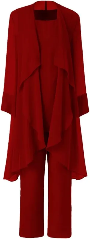 Women's Mother of The Bride Pant Suits 3 Pieces Chiffon Outfit Sets for Wedding Pant Suit with Jacket