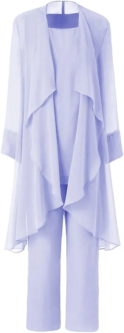 Women's Mother of The Bride Pant Suits 3 Pieces Chiffon Outfit Sets for Wedding Pant Suit with Jacket