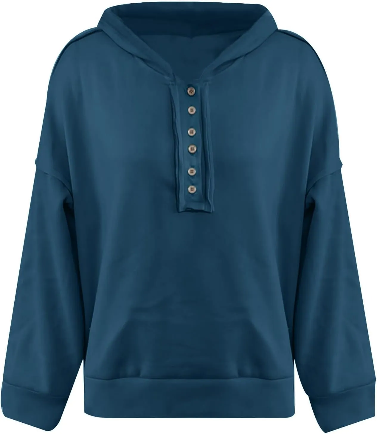 Womens Oversized Hoodies Trendy Loose Button v Neck Hooded Pullover Sweatshirt Fall Outfits 2024 Preppy Clothes