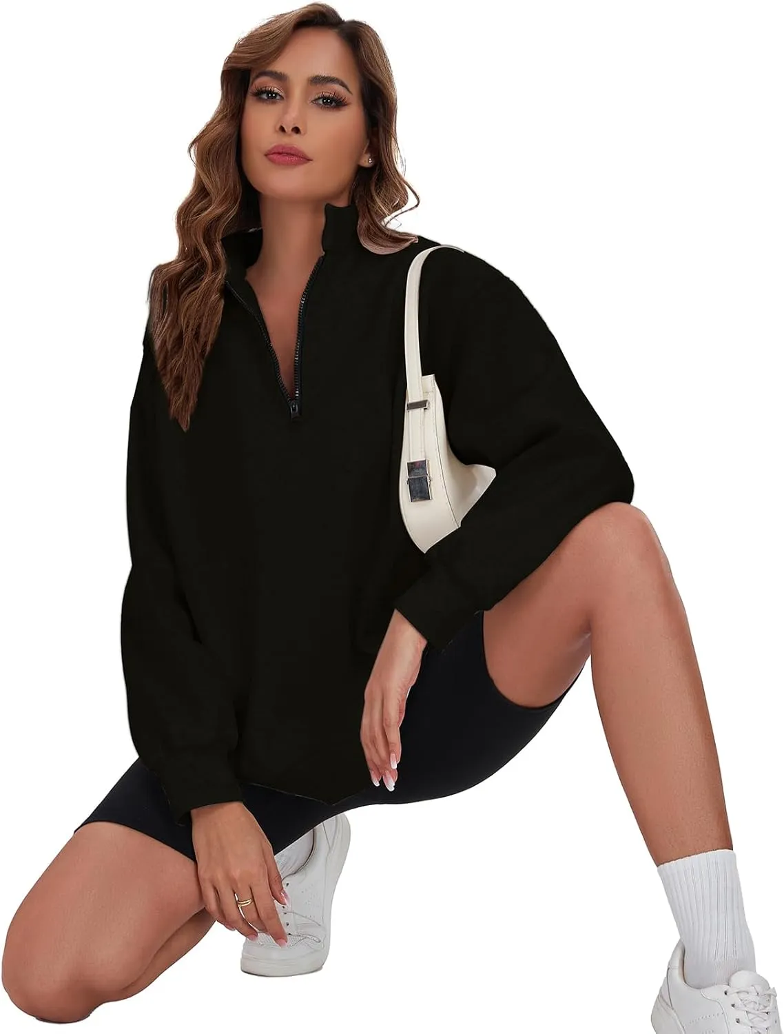 Womens Oversized Sweatshirts Hoodies Fleece Half Zip Pullover Top Casual Long Sleeves Trendy Fashion Outfit Clothes