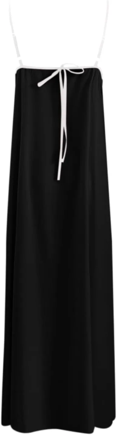 Women's Summer Linen Maxi Dress Contrast Spaghetti Strap Dress Backless Sleeveless Casual Party Beach Flowy Sundress