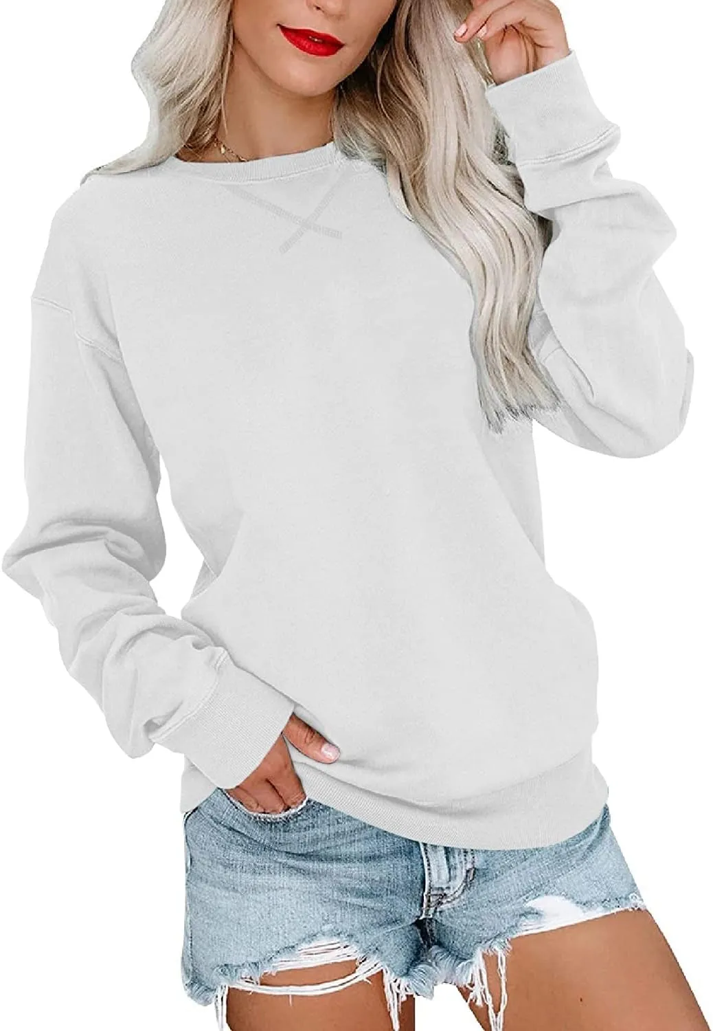 Womens Sweatshirts Long Sleeve Loose Lightweight Comfy Crewneck Pullover Tops Simple Novelty Causal Shirts