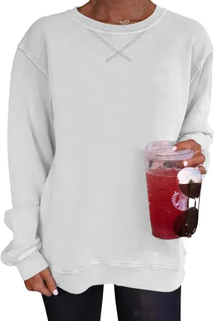 Womens Sweatshirts Long Sleeve Loose Lightweight Comfy Crewneck Pullover Tops Simple Novelty Causal Shirts