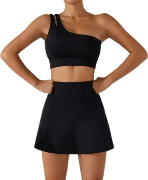 Women's Tennis Skirts Sport Bra Set High Waisted Golf Skorts Skirt One Shoulder Sports Running Workout Activewear