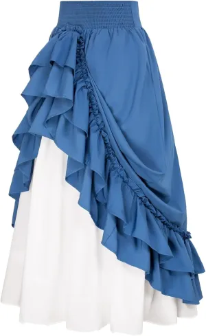 Women's Vintage Gothic Victorian Skirt with Multi-Layer Ruffles High Waist Medieval Renaissance Skirts Goth Maxi Skirts