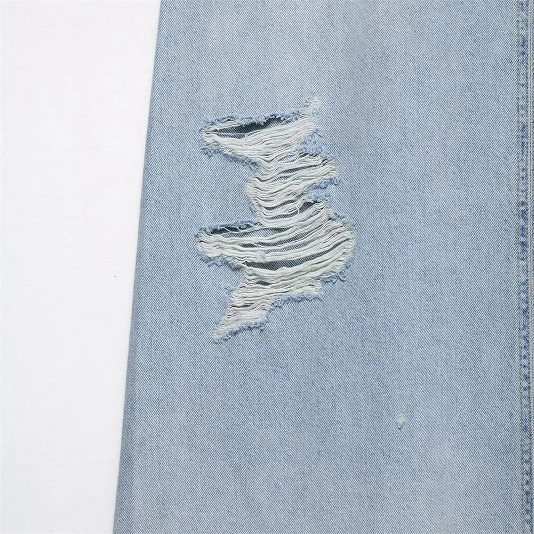Women's Washed and Worn Holes Denim Sexy Slim V-Neck Sleeveless Backless Vacation Jeans Dress