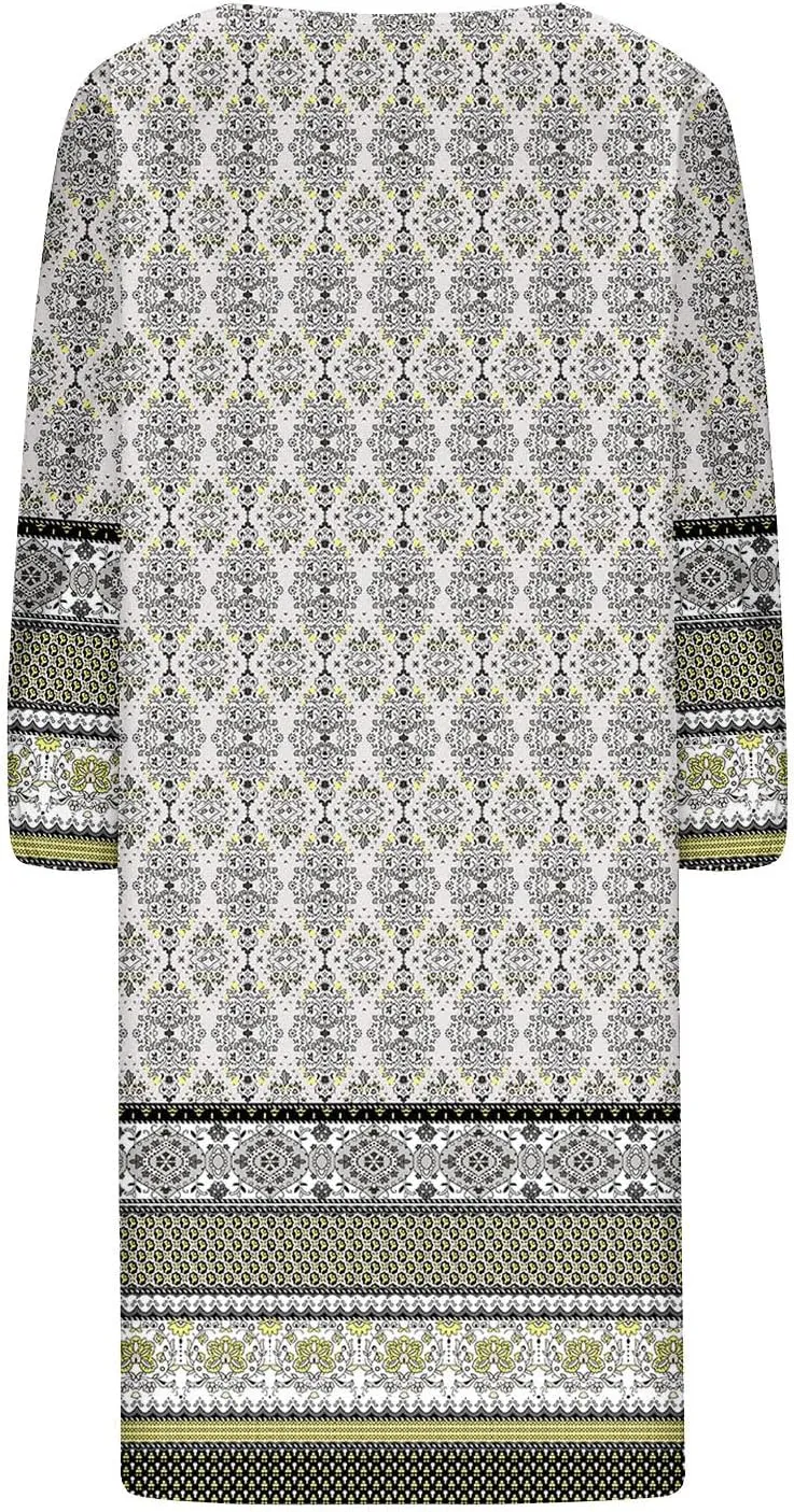 Xiaojmake Boho Dresses for Women 2025 Summer Retro Ethnic Beach Sun Dress Casual Loose V Neck 3/4 Sleeve Mini Vacation Dress