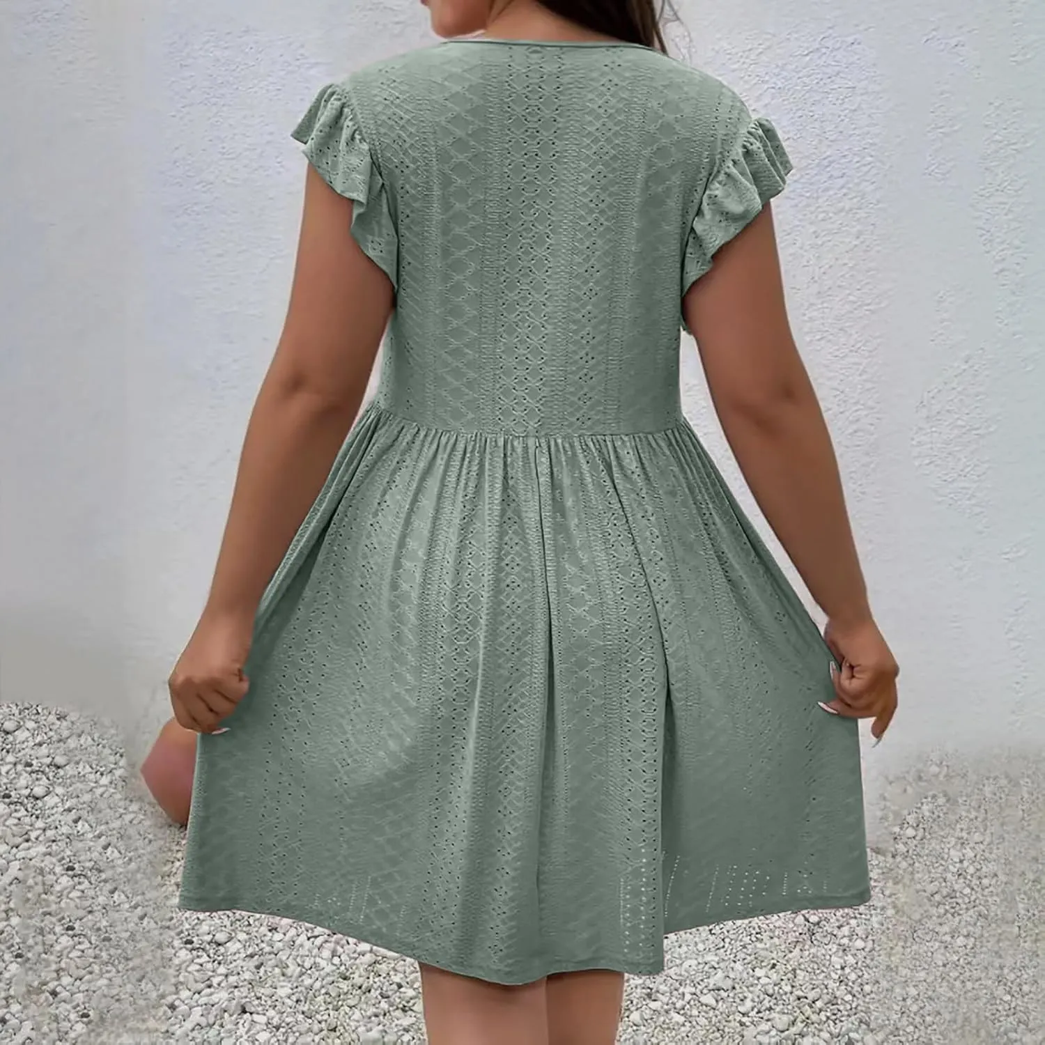 Xiaojmake Summer Casual Boho Dresses for Women 2025 A-Line Ruffle Sleeve Dress Keyhole Beach Vacation Flowy Mini Dresses