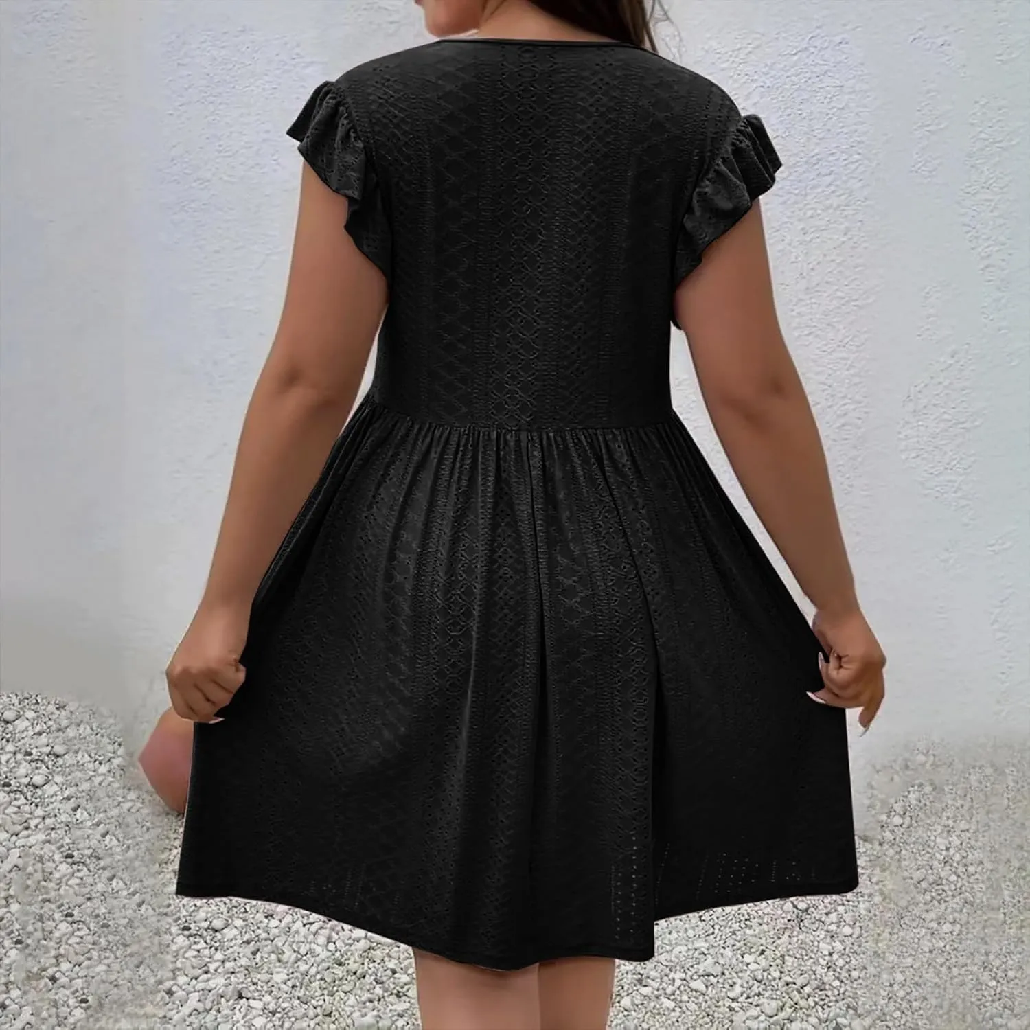 Xiaojmake Summer Casual Boho Dresses for Women 2025 A-Line Ruffle Sleeve Dress Keyhole Beach Vacation Flowy Mini Dresses