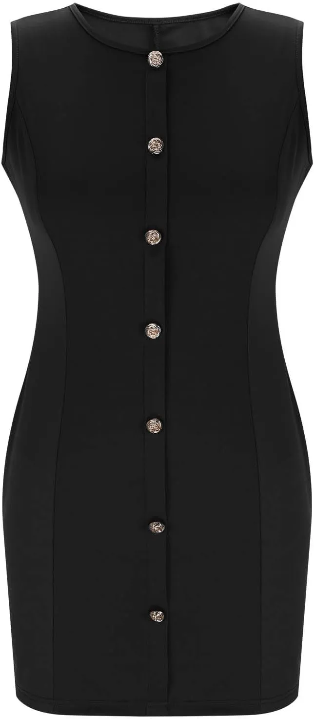 Xiaojmake Women's Formal Dresses Summer Sleeveless Button Down Short Business Dress Elegant Shift Work Office Outfits 2025