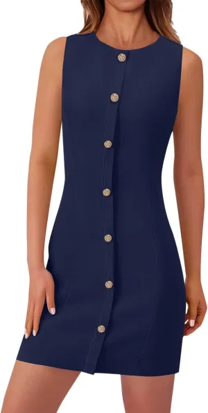 Xiaojmake Women's Formal Dresses Summer Sleeveless Button Down Short Business Dress Elegant Shift Work Office Outfits 2025