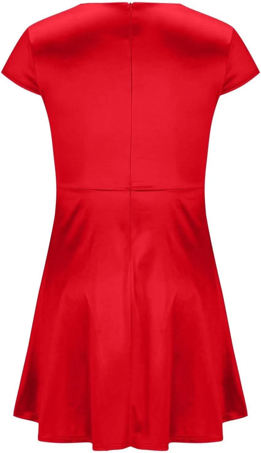 Xiaojmake Women's Summer 1950s Vintage Dress Wrap V Neck Cap Sleeve Swing Cocktail Party Dress Satin A-Line Flared Midi Dress