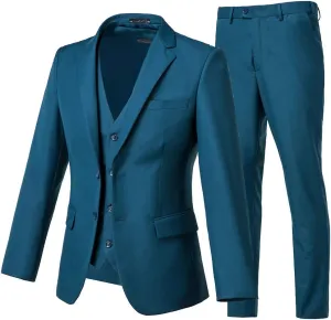 Yanlu Mens 3-Piece Suit Notched Lapel One Button Slim Fit Formal Jacket Vest Pants Set for Men Country Wedding Style