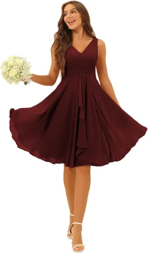YOFF Double V Neck Bridesmaid Dresses 2025 Casual Formal Drsess Pleated Chiffon Midi Wedding Guest Dresses YO229